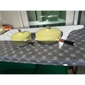 Vintage Avocado Green MCM Cookware Set Skillet Saucepan with Lids 2 Piece Set